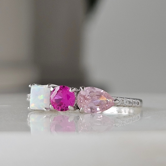 Opal and Pink Swarovski crystal ring, 925 Sterling Silver Charmed Aroma - Picture 4 of 6